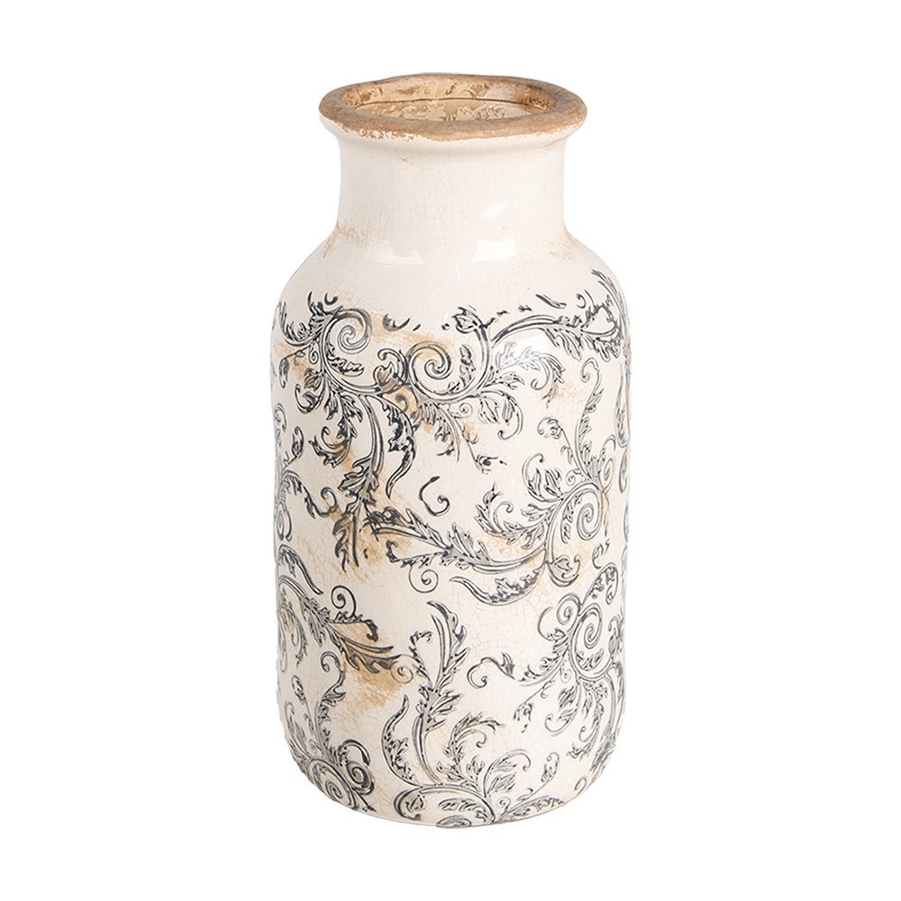 Keramieken vaas – Ø14 x 26 cm – Grijs-beige - Tuinkabouter Chrisje