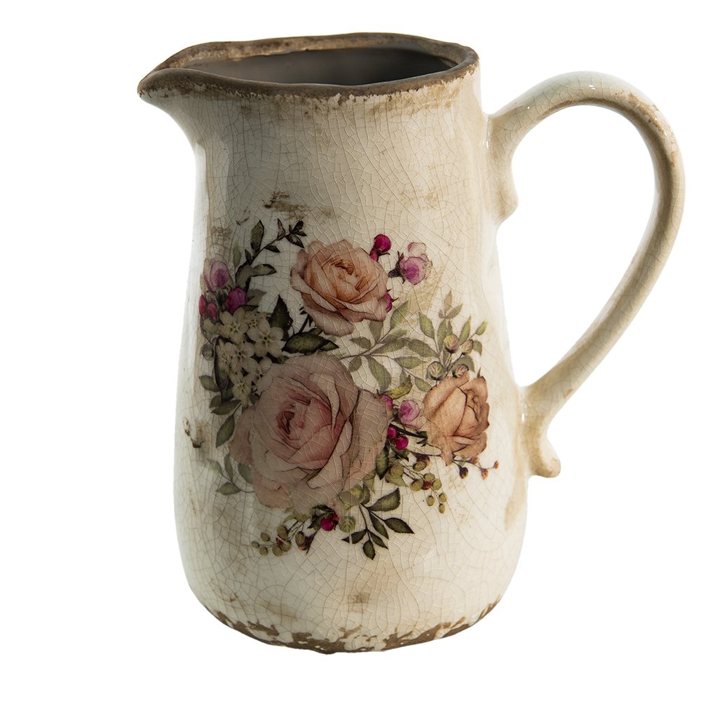 Brocante bloemenkan met rozen – 1,5 liter